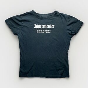 Jagermeister Straight Shooter Shirt Womens L Black Distressed Y2K Bar Promo Tee